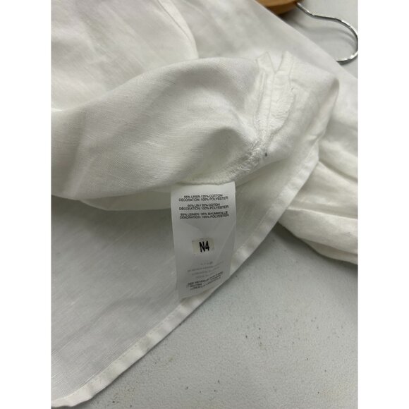 J Crew Tunic Blouse Women's Size 2 White Blue Embroidered Tassel Linen Blend - Picture 9 of 15